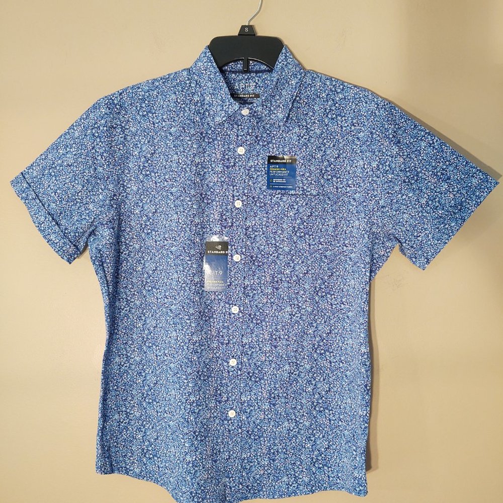 APT. 9 PREMIER FLEX UNTUCKED STANDARD FIT MEN SHORT SLEEVE CASUAL DRESS SHIRT- S - Picture 3 of 6
